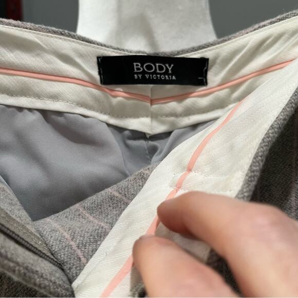 NEW Body By Victoria Wool Pinstripe Career Wide Leg Trousers Gray Pink … NWOT - Picture 14 of 16